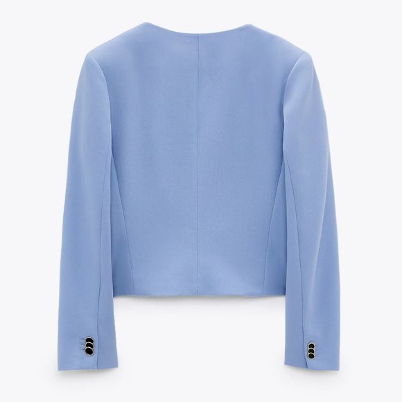 NEW Zara Cropped Double Breasted Blazer Mid Blue S - Picture 7 of 11
